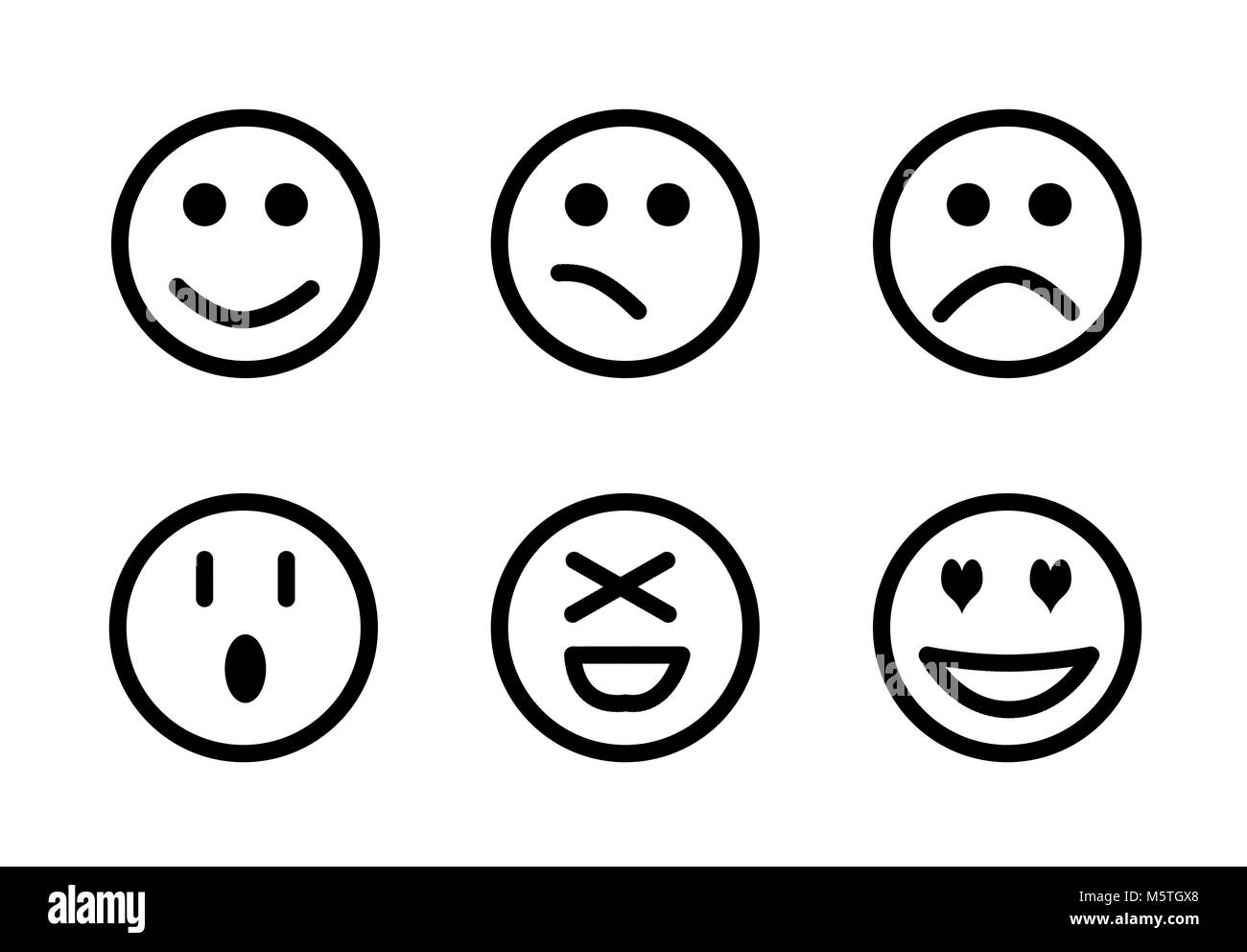 Set di caratteri Emoji, Smiley set. Facce isolato illustrazione di espressione Foto Stock