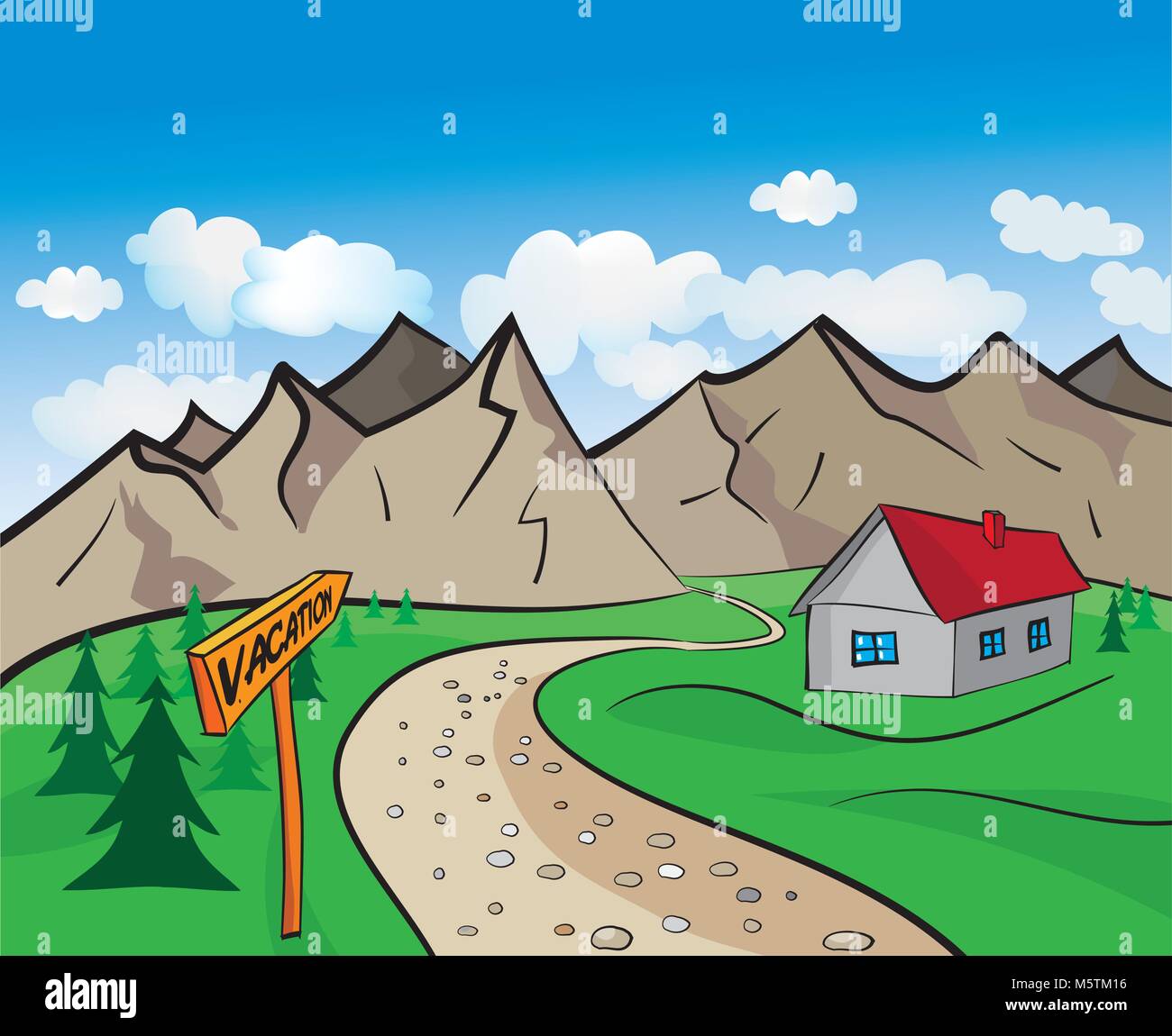 Disegno Del Paesaggio Di Montagna Con La Casa Di Insulto Immagine E Vettoriale Alamy