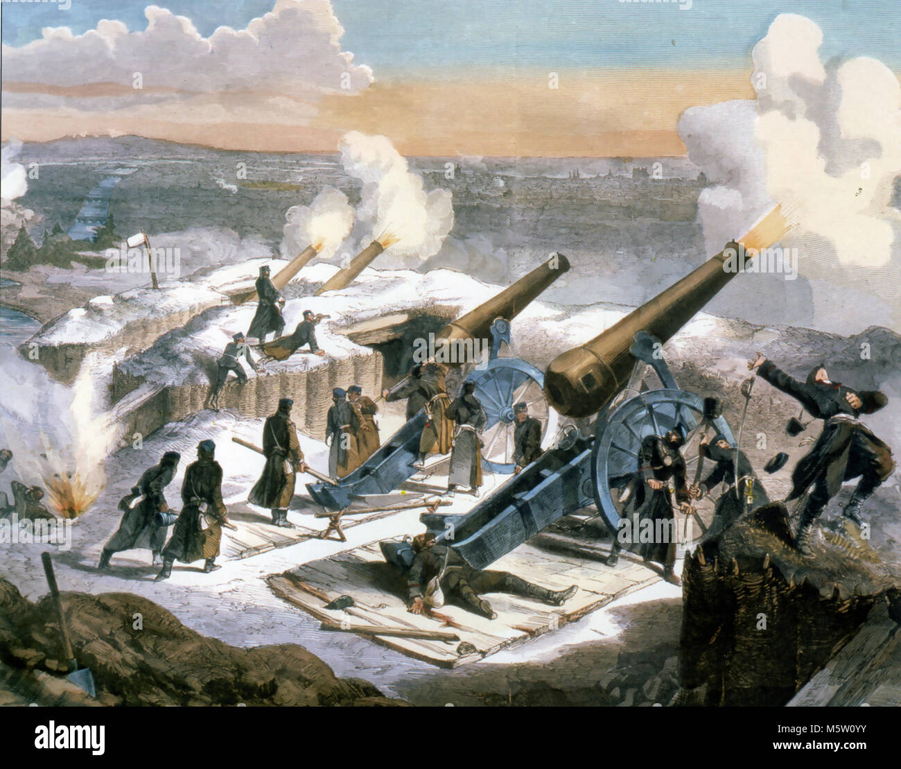FRANCO-prussiana 1870 di guerra tedesco di sparo della batteria su Parigi. Artista sconosciuto. Foto Stock