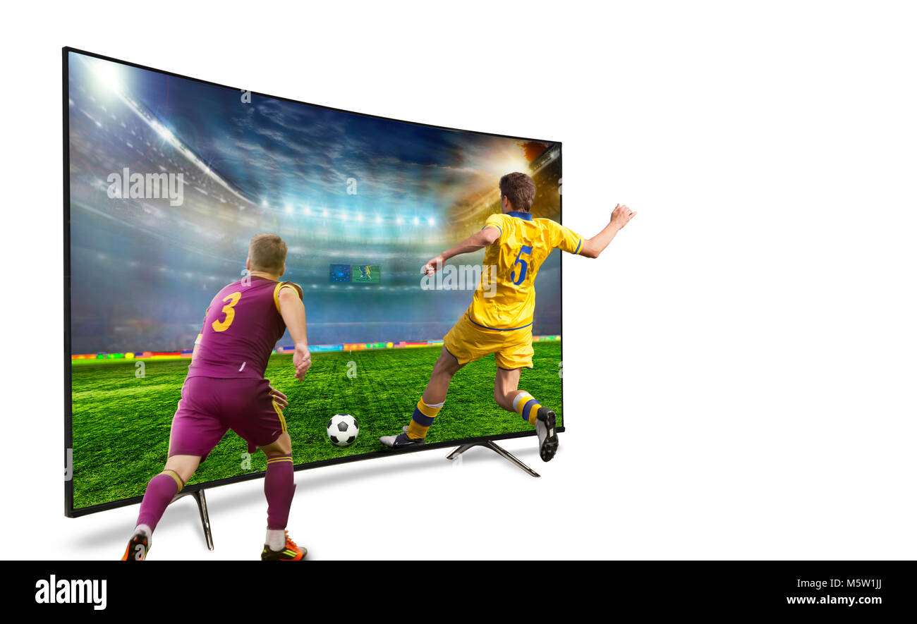 4k monitor isolato su bianco. Vista isometrica. monitorare la visione di smart tv traduzione del gioco di calcio. 3D illustrazione o il rendering 3D Foto Stock 4k monitor isolato su bianco. Vista isometrica. monitorare la visione di smart tv traduzione del gioco di calcio. 3D illustrazione o il rendering 3D Foto Stock