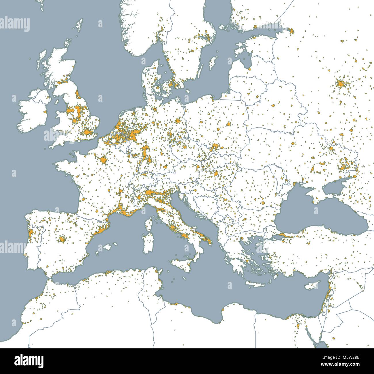 Mappa politico dell Europa e dell Africa. Le città europee. Mappa politico con la frontiera degli Stati. Aree urbane Illustrazione Vettoriale