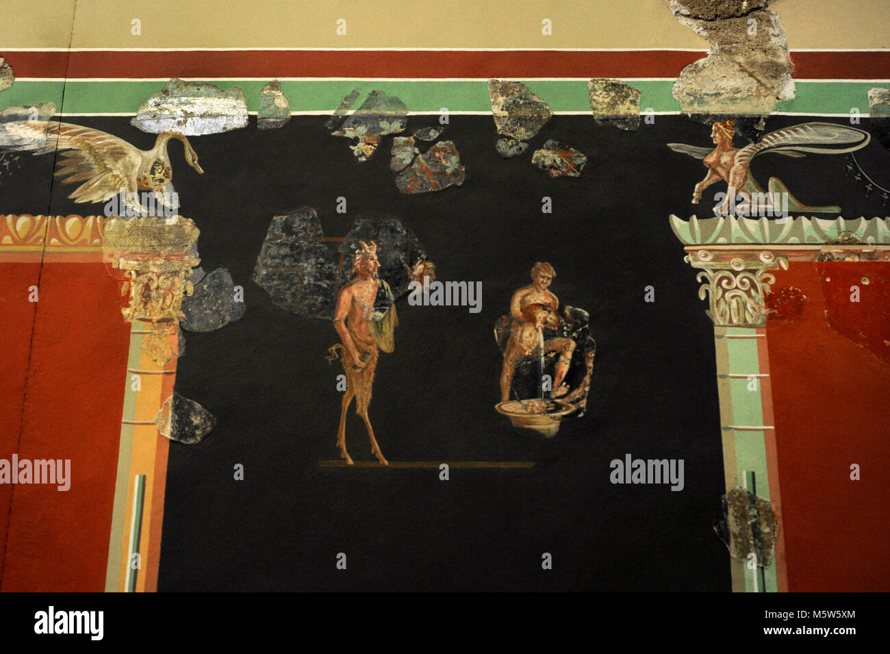 Dipinto raffigurante una scena bacchic, tipica decorazione della Northwestern province dell'Impero Romano. Appartenente a una lussuosa villa romana rinvenuti a sud della cattedrale di Colonia, Germania. Museo Roman-Germanic. Colonia. Germania. Foto Stock