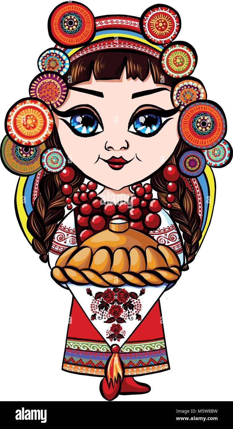 Ragazza ucraina di musica folk, ornamento logo perfetto, arredamento design sulla tazza, vestiti design floreale, stampa per borsetta t-shirt Illustrazione Vettoriale