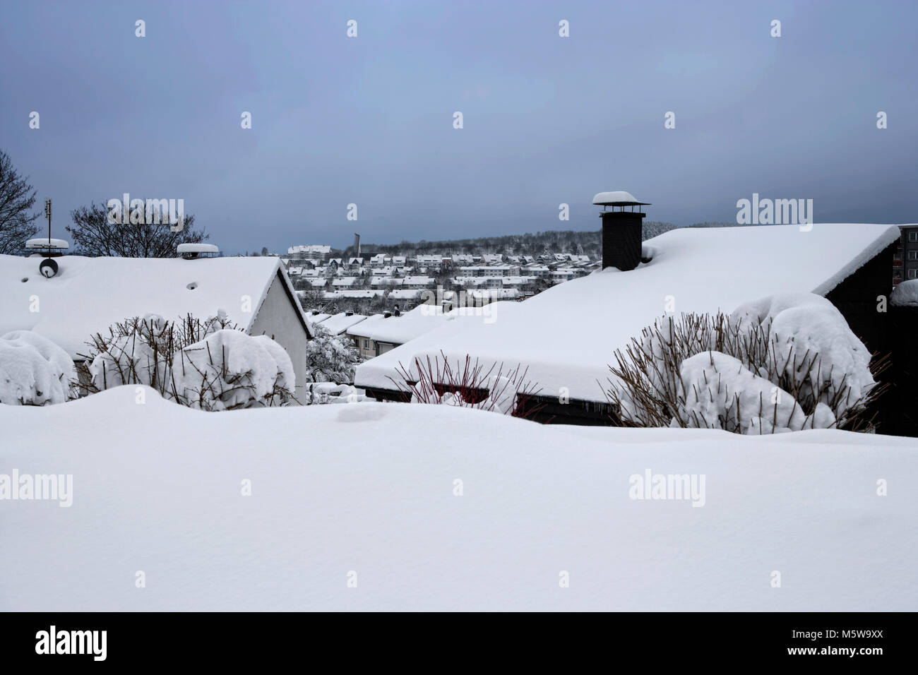 Inverno a Meinerzhagen, Renania settentrionale-Vestfalia, Germania, Europa Foto Stock