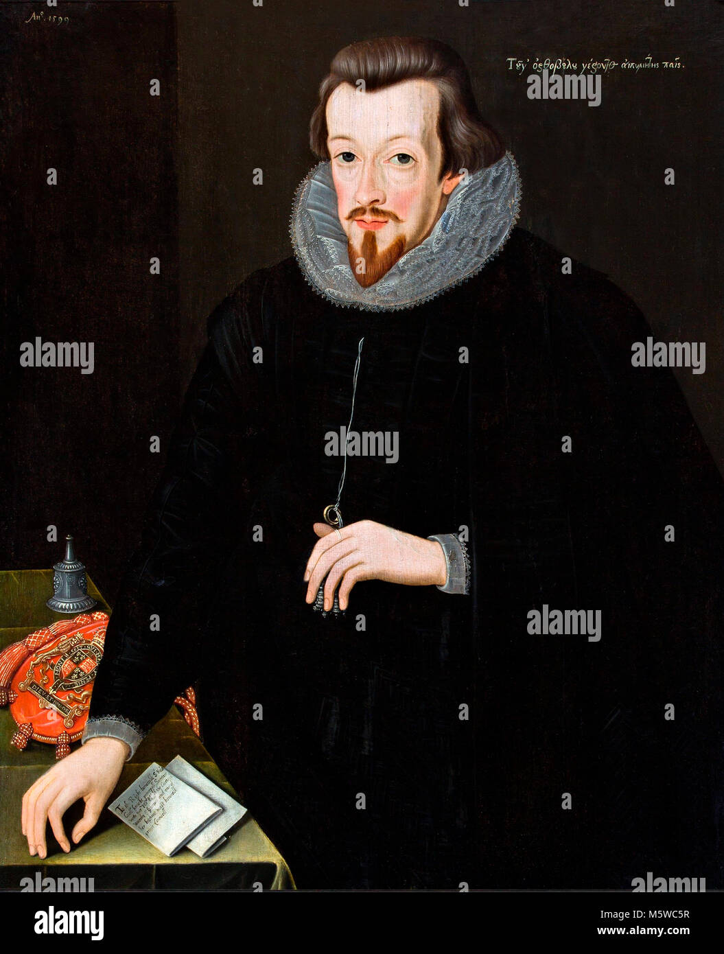 Robert Cecil, primo Earl of Salisbury (1563-1612) attribuito a Giovanni Critz il sambuco, olio su pannello, 1599. Robert Cecil è servita come Segretario di Stato di Inghilterra dal 1596-1612 e signore di alta tesoriere dal 1608-12, riuscendo a suo padre come Regina Elisabetta I di Lord Privy Seal e rimanendo in alimentazione durante i primi nove anni di Re Giacomo I del regno. Foto Stock