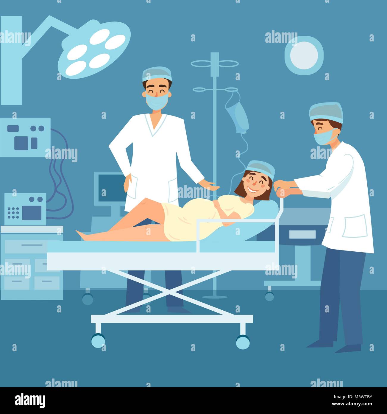 Donna incinta in ospedale con i medici Illustrazione Vettoriale