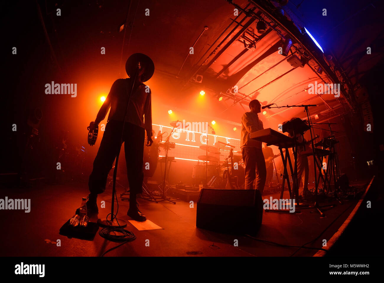 Barcellona - Nov 7: Jungle (indie soul funk band) eseguire in concerto presso il Razzmatazz Club il 7 novembre 2017 a Barcellona, Spagna. Foto Stock