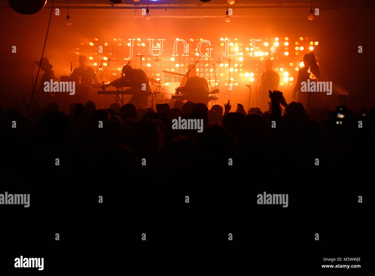 Barcellona - Nov 7: Jungle (indie soul funk band) eseguire in concerto presso il Razzmatazz Club il 7 novembre 2017 a Barcellona, Spagna. Foto Stock