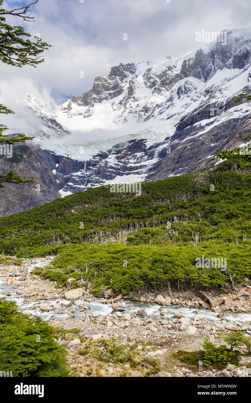 Rio de Francesca; Cordillera Paine; Parco Nazionale Torres del Paine; Cile Foto Stock