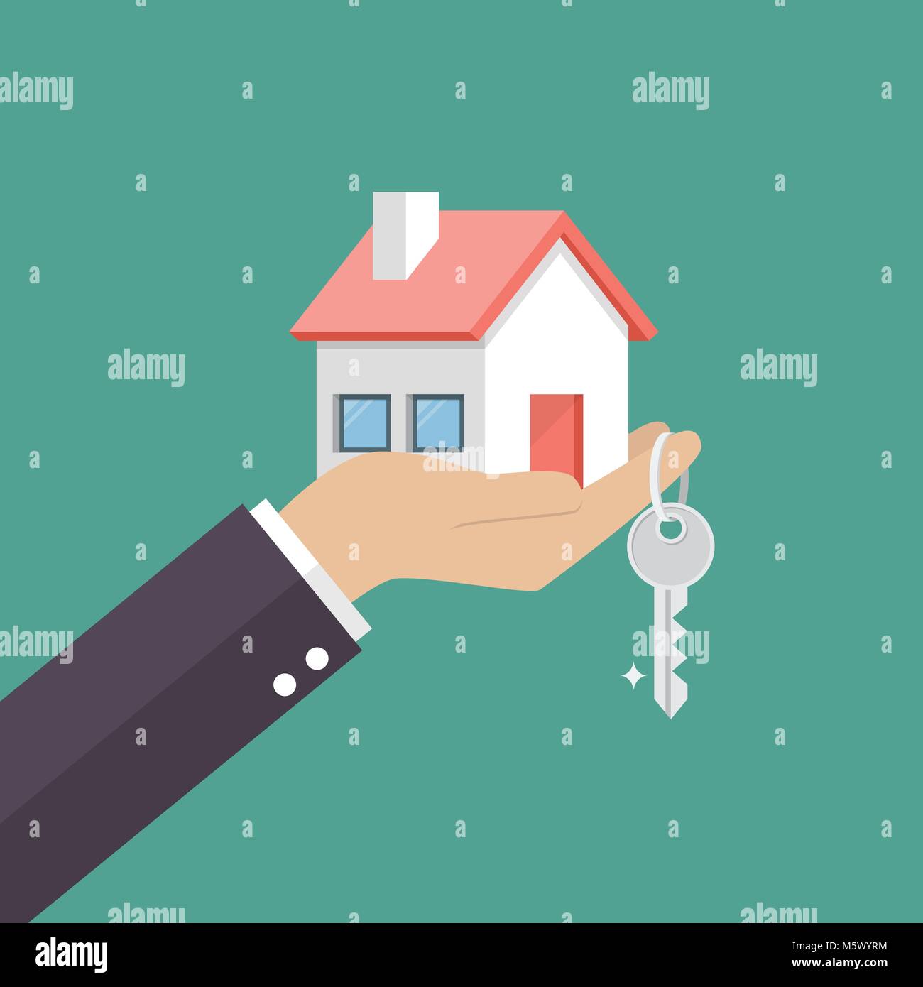 Mano azienda home in Palm e la chiave sul dito. Illustrazione Vettoriale Illustrazione Vettoriale