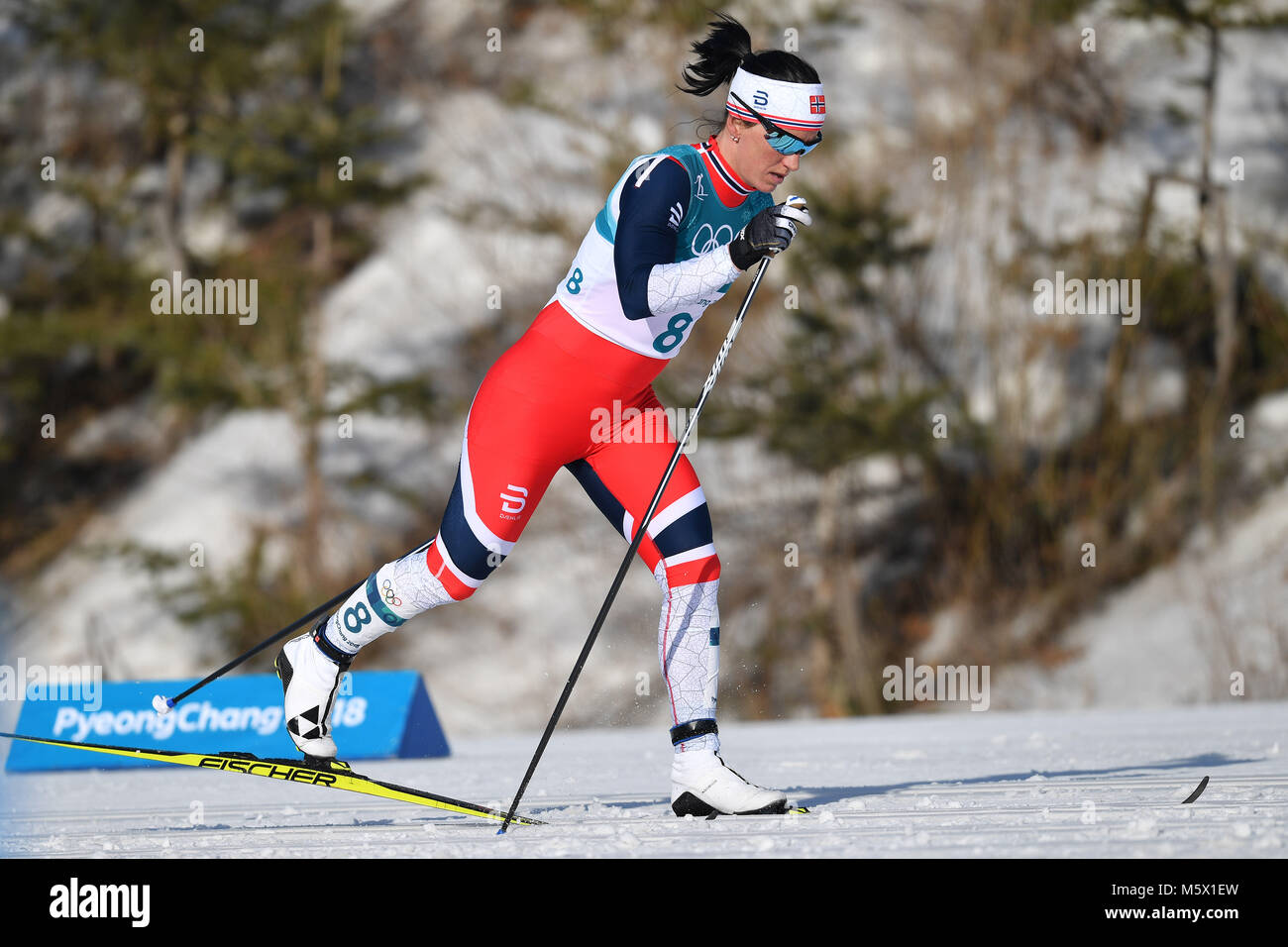 Marit Bjoergen, Bjorgen né, Aktion, Sci di fondo, onorevoli 30 km Mass Start classico, Skilanglauf, 30 km der Frauen Massenstart klassisch, Alpensia Centro Sci Fondo am 25.02.2018. Olympische Winterspiele 2018 vom 09.02. - 25.02.2018 in PyeongChang/ Suedkorea. |L'utilizzo in tutto il mondo Foto Stock