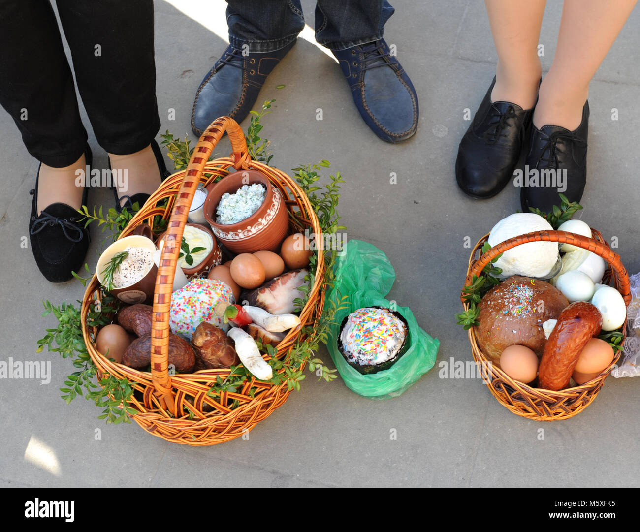 Cesto di pasqua, uova, paskha, vacanze, ortodossi, Pasqua, Foto Stock