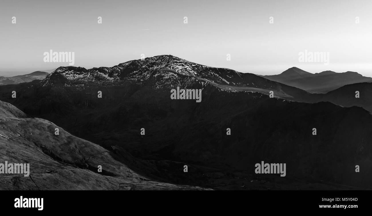 Snowdonia panorama al tramonto Foto Stock