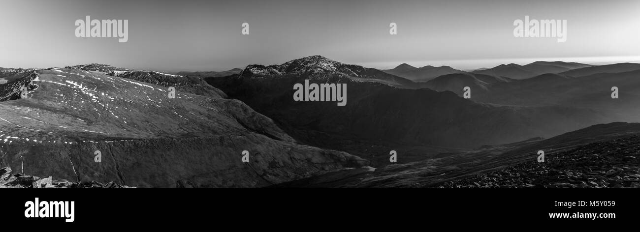 Snowdonia panorama al tramonto Foto Stock