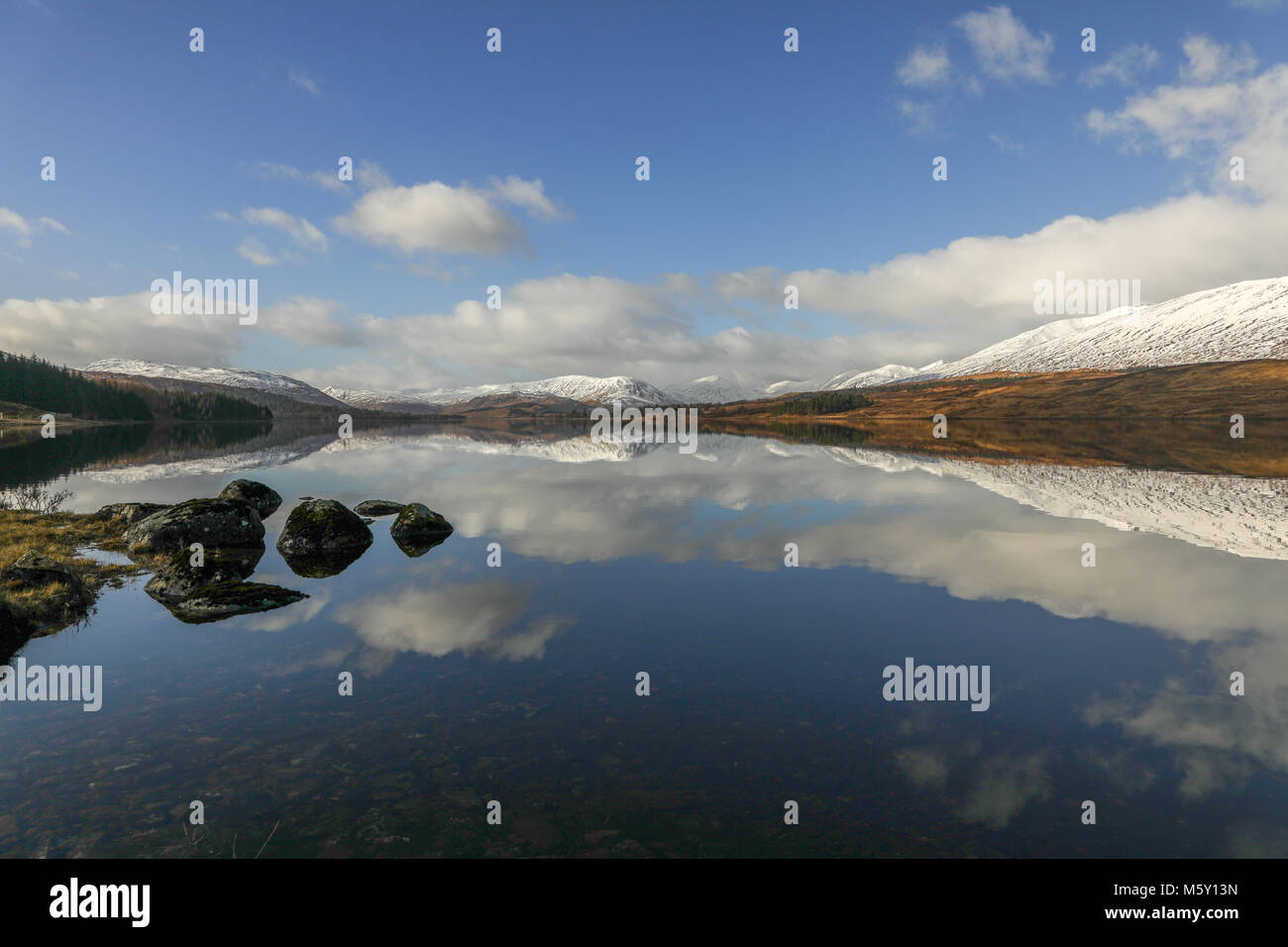 Scottish scene invernali in Glencoe national park, Highlands scozzesi, Scotland, Regno Unito. Foto Stock