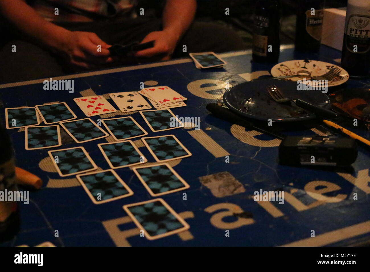 Layout di schede per il gioco potabile "autobus" in occasione di una festa studentesca Foto Stock