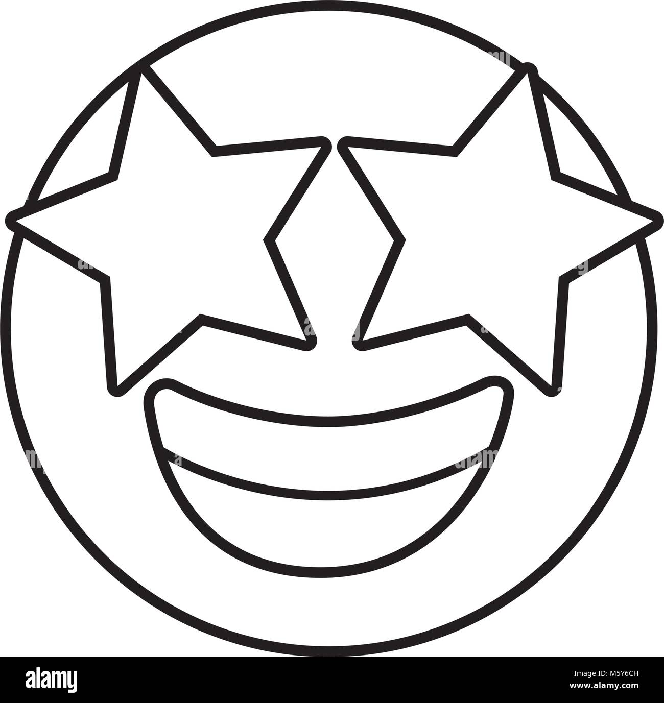 Emoticon cartoon faccia star felice espressione degli occhi Illustrazione Vettoriale