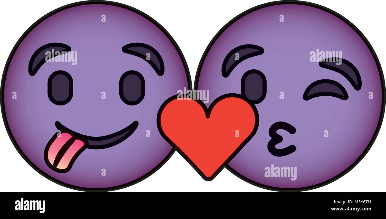 Viola facce emoticon con la lingua fuori e kiss Illustrazione Vettoriale