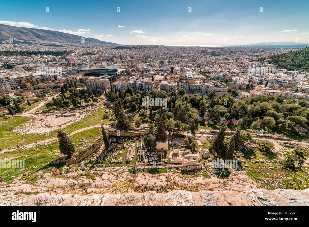 Vista aerea della città di Atene, dal Partenone Acropoli, Grecia Foto Stock