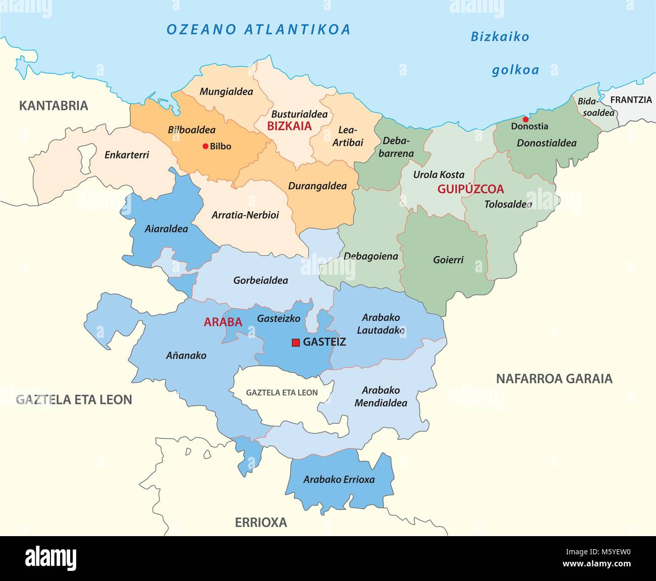 Paese basco politica e amministrativa di mappa vettoriale in lingua basca Illustrazione Vettoriale