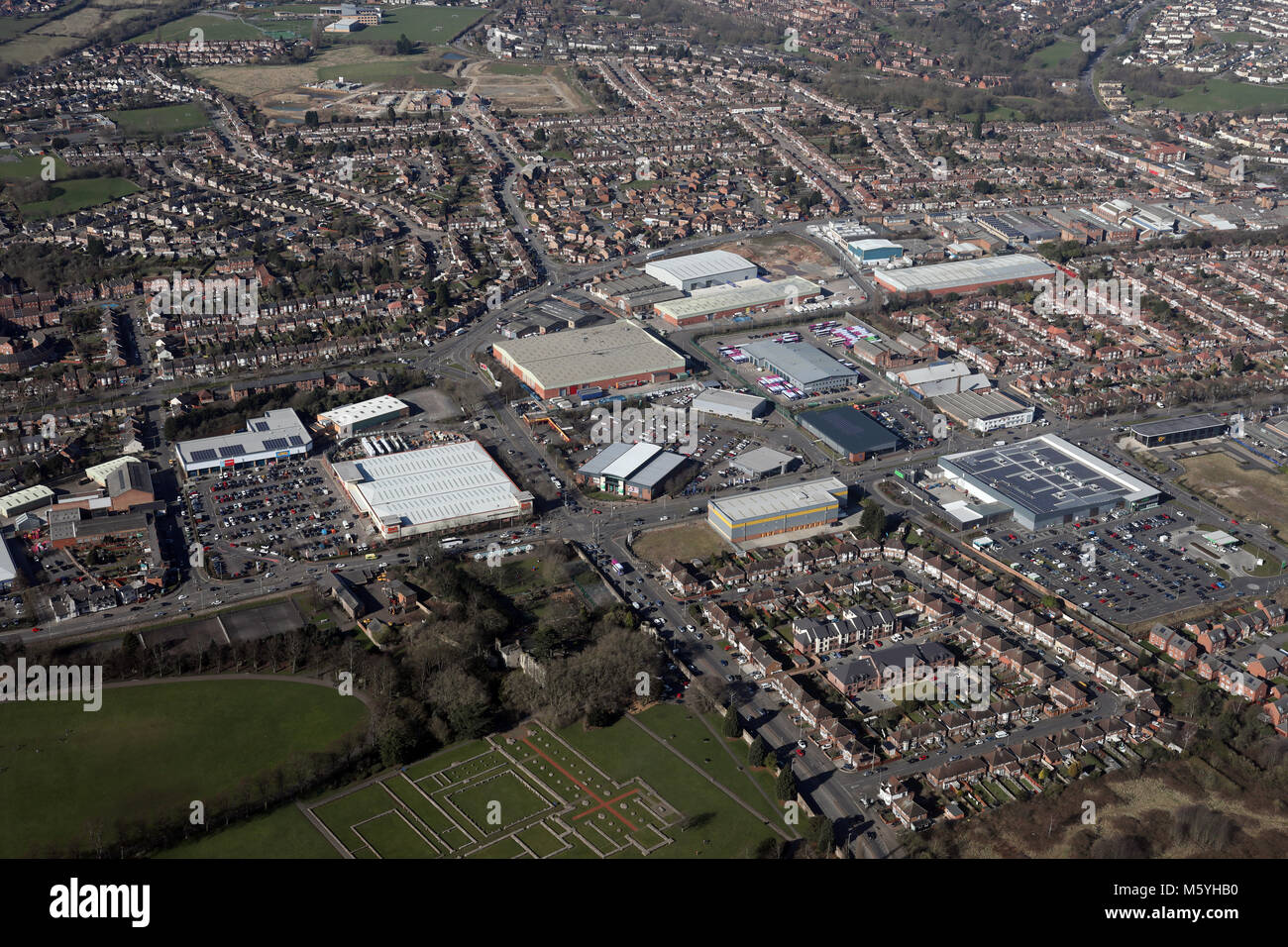 Vista aerea della A5 lato nord di Liecester, REGNO UNITO Foto Stock