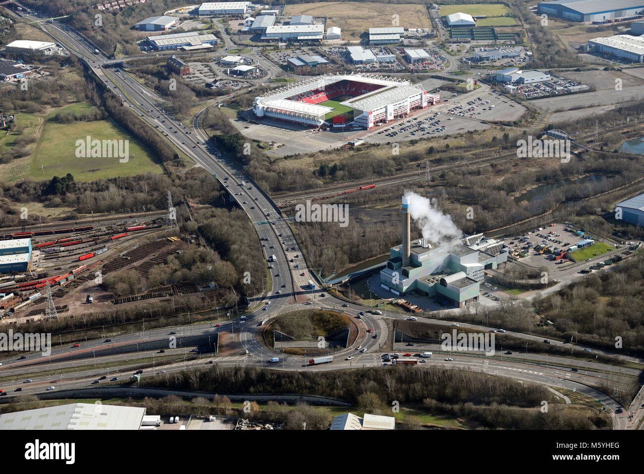 Vista aerea delle unità industriali e fabbriche in Stoke on Trent, Staffordshire, Regno Unito Foto Stock
