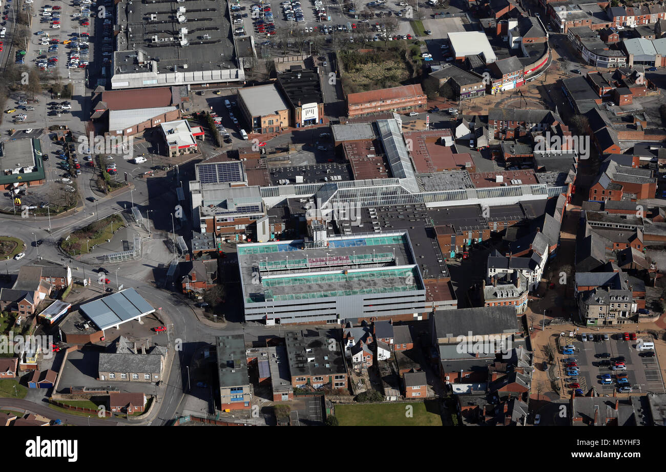 Vista aerea di Sutton in Ashfield Town Center, Nottinghamshire, Regno Unito Foto Stock