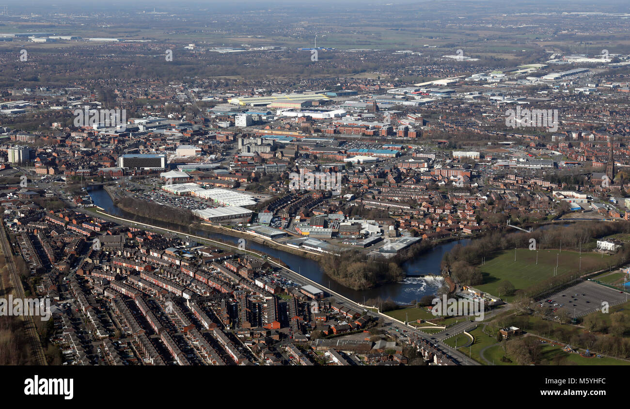 Vista aerea del centro citta' di Warrington, Cheshire, Regno Unito Foto Stock