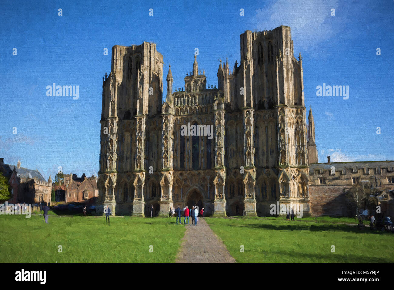 Cattedrale di Wells Somerset storico edificio inglese illustrazione come la pittura ad olio Foto Stock