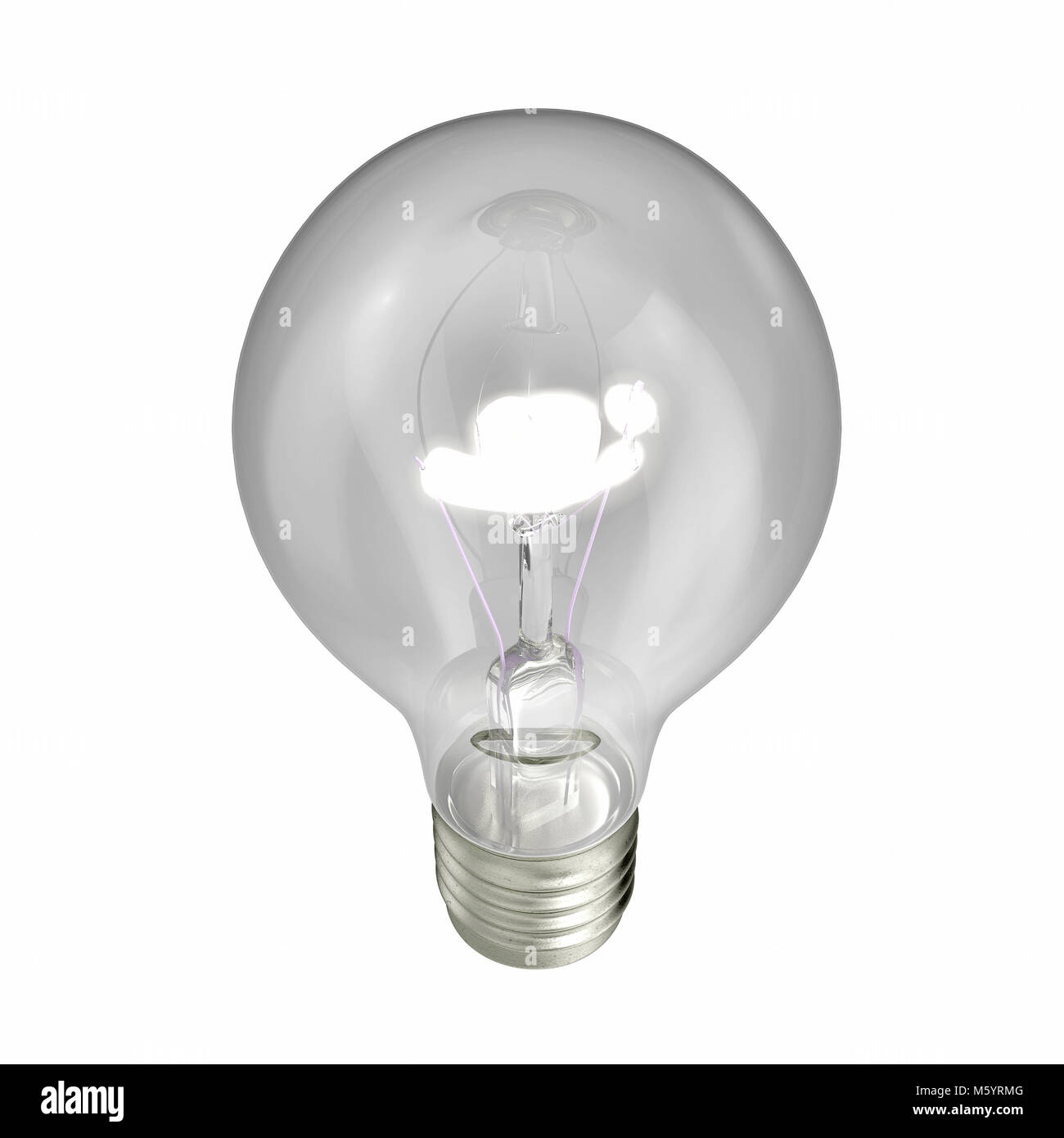 Luce incandescente lampadina isolato su bianco. 3D illustrazione Foto Stock