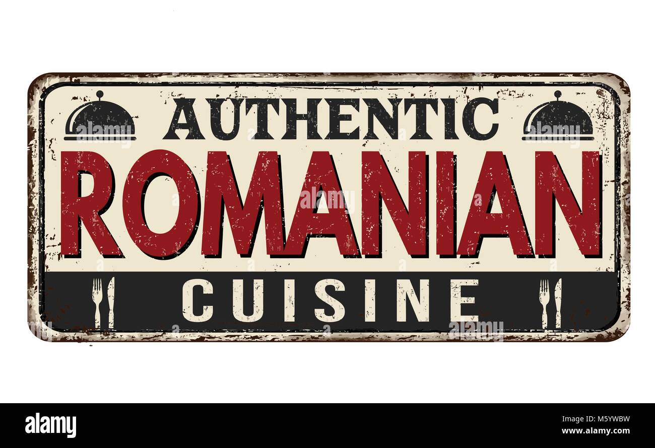 Autentica cucina rumena vintage metallo arrugginito segno su uno sfondo bianco, illustrazione vettoriale Illustrazione Vettoriale