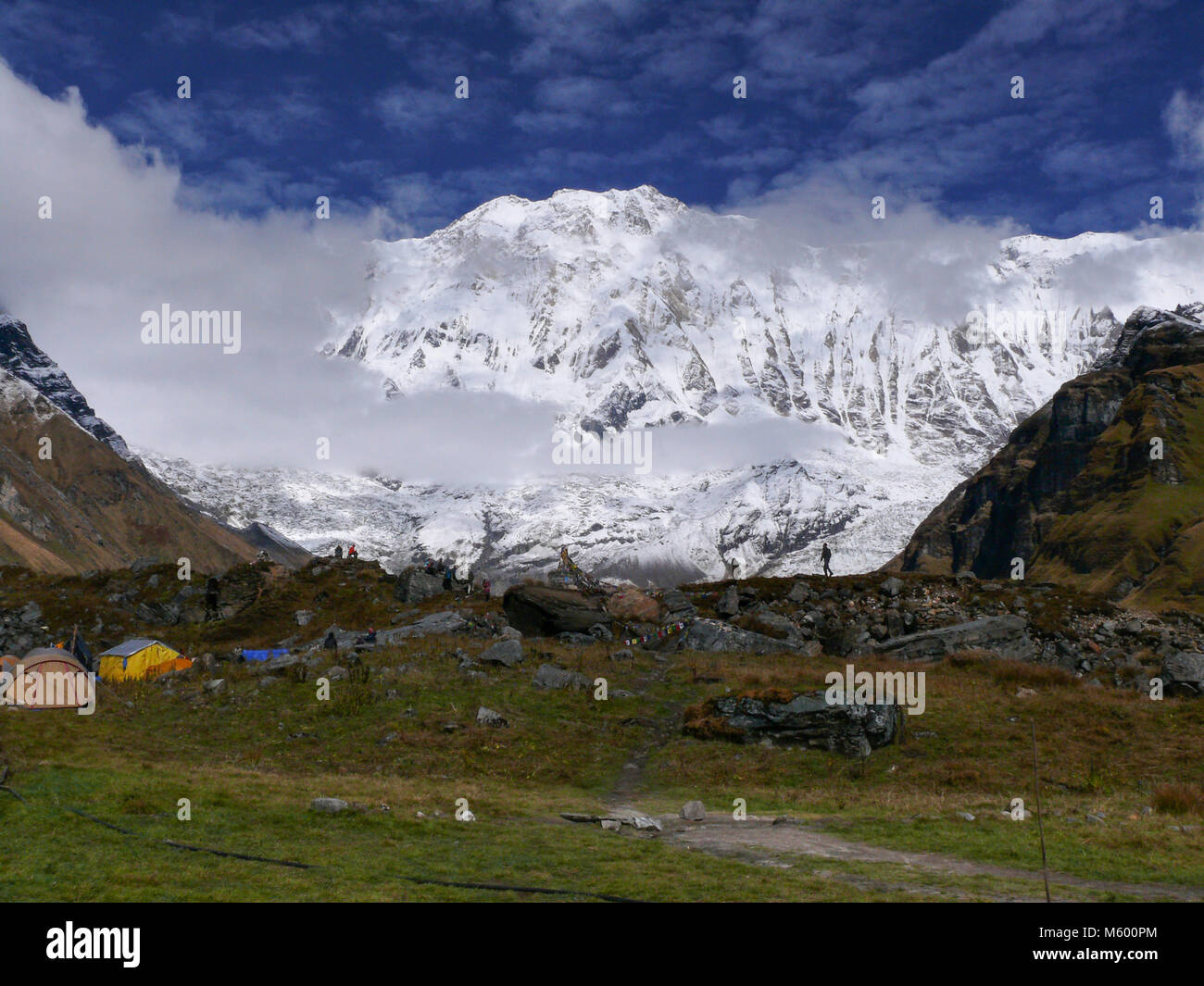 Vista stupefacente di Annapurna 1 dall'Annapurna Base Camp Foto Stock