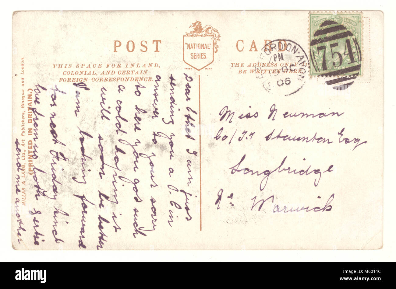 Inversione di Edwardian cartolina, postally utilizzato, pubblicato il 19 ottobre 1906, U.K. Foto Stock