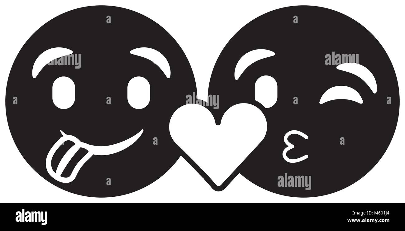 Viola facce emoticon con la lingua fuori e kiss Illustrazione Vettoriale