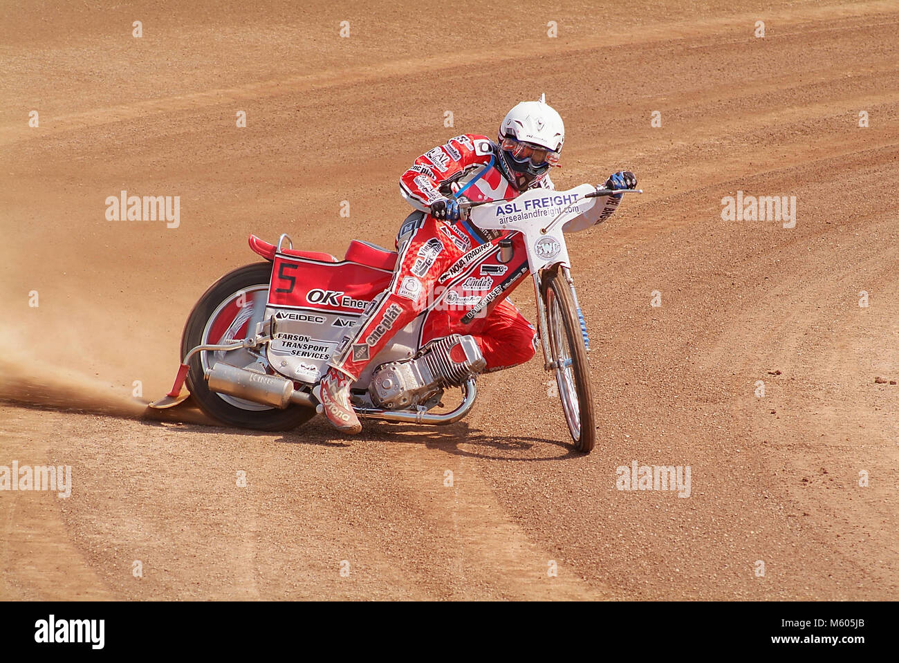 Speedway moto e pilota metà angolo Foto Stock