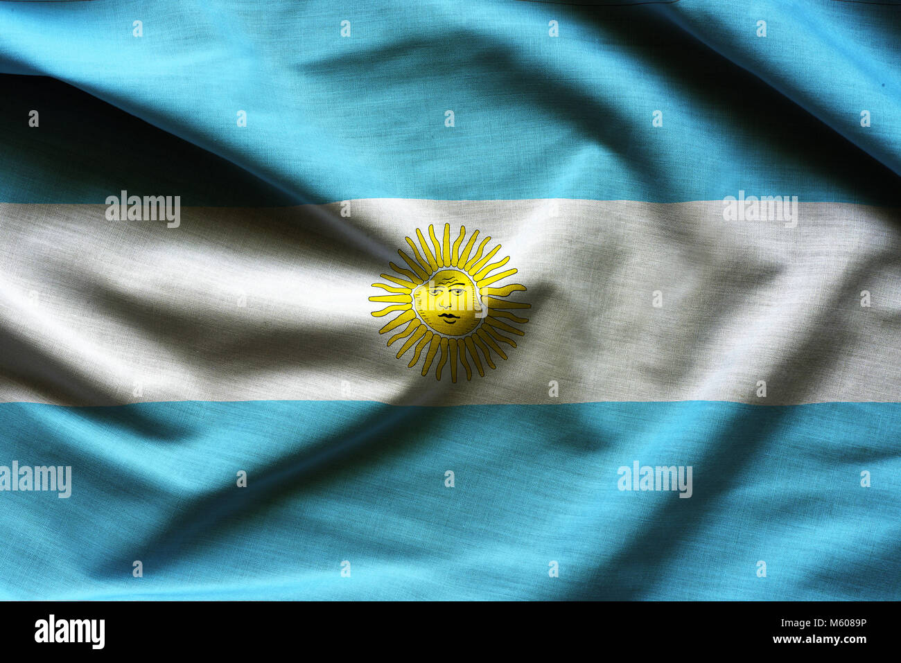 Bandiera dell'Argentina con sbandieratori di tessuto di sfondo texture Foto Stock