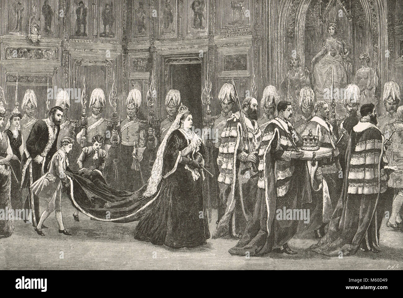 La regina Victoria corteo reale nello stato in apertura del Parlamento, 1886. La breve durata di premiership terzi di Gladstone Foto Stock