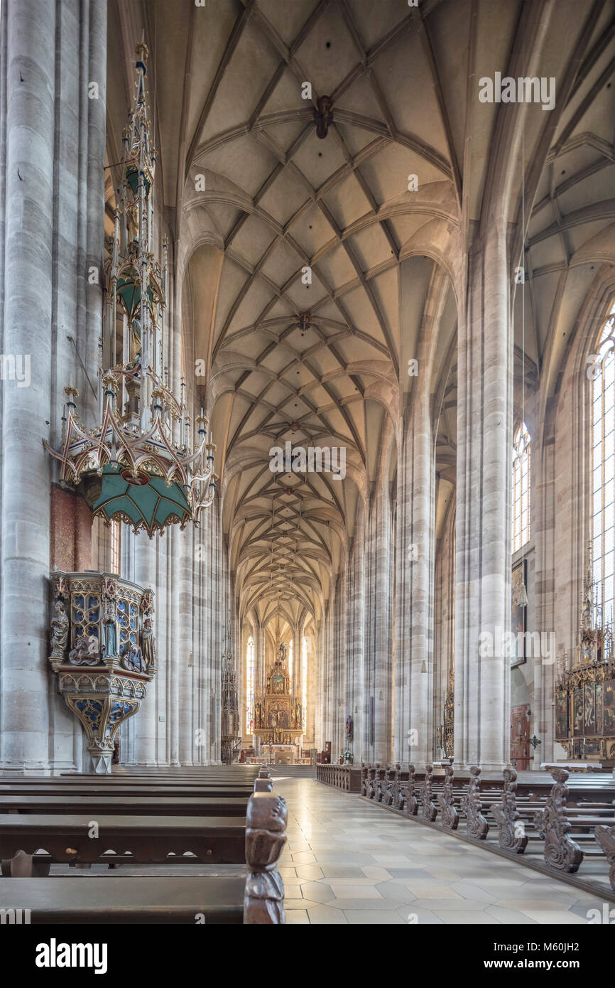 San Giorgio a Minster sala gotica chiesa, Dinkelsbühl, Franconia centrale, Baviera, Germania Foto Stock