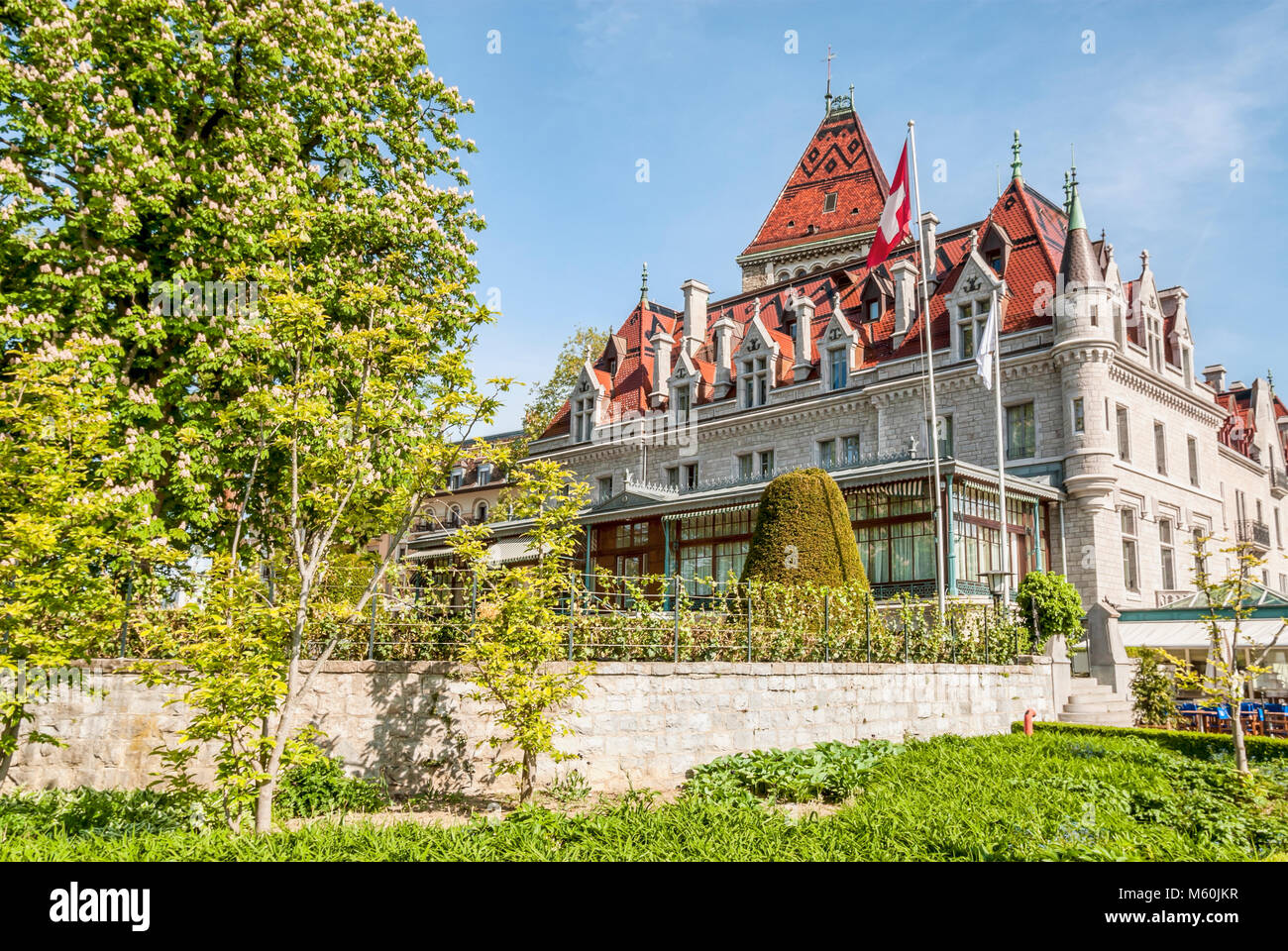 Château d'Ouchy al porto di Ouchy a Losanna sul Lago di Ginevra Foto Stock