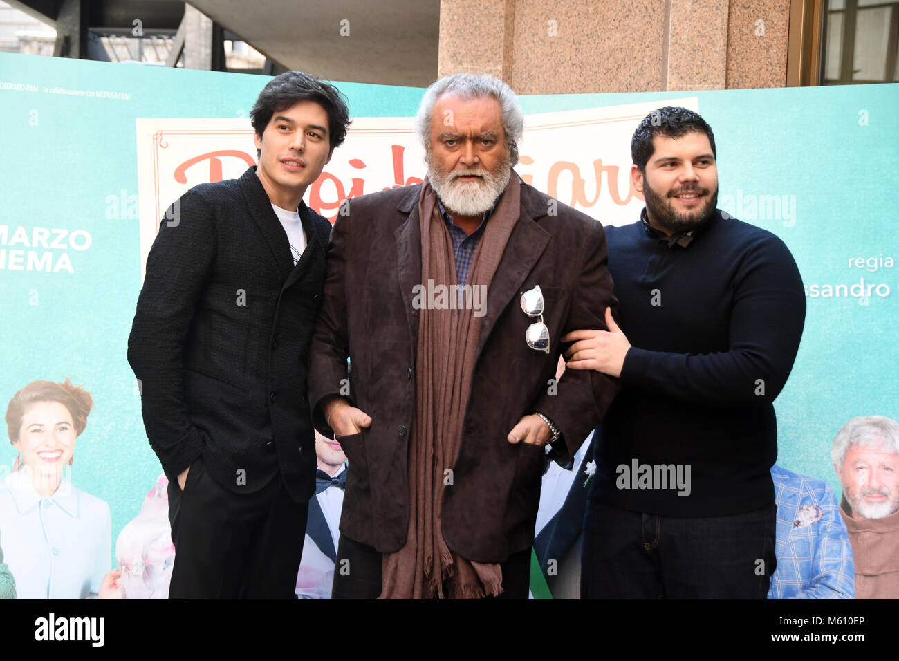 Roma Italia 27 febbraio 2018 Hotel Visconti Palace - Photocall film di presentazione puoi BACIARE LO SPOSO, Cristiano di Caccamo, Diego Abatantuono e Salvatore Esposito Credito: Giuseppe Andidero/Alamy Live News Foto Stock