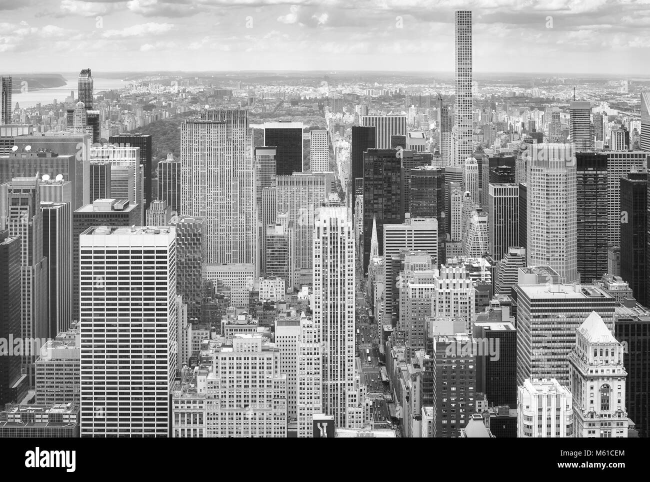 Immagine in bianco e nero dello skyline di New York City, Stati Uniti d'America. Foto Stock