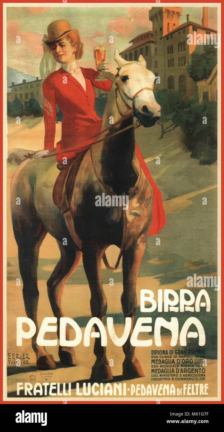 Birra Pedavena - birra Vintage Poster illustrato da Erich Erler nel 1910, poster vintage pubblicato per la pubblicità di un italiano di birra birra Pedavena. Foto Stock