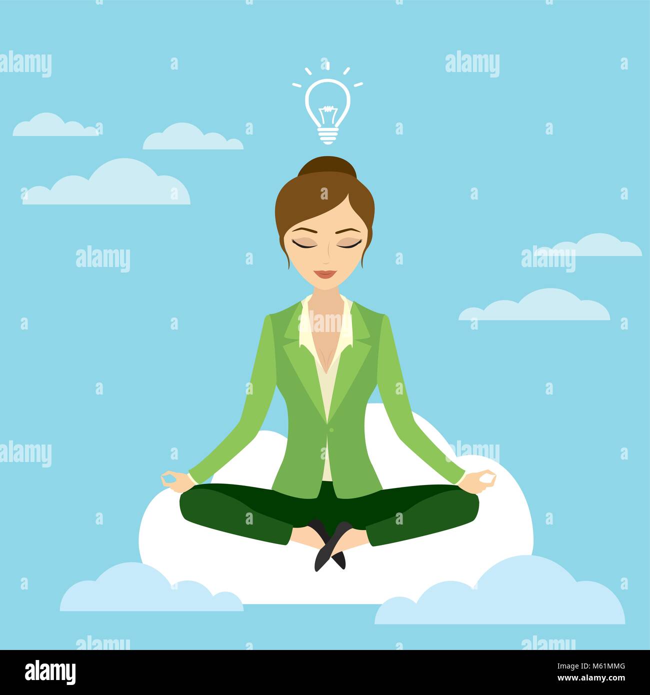 Business donna nella posizione del loto seduto su una nuvola Illustrazione Vettoriale