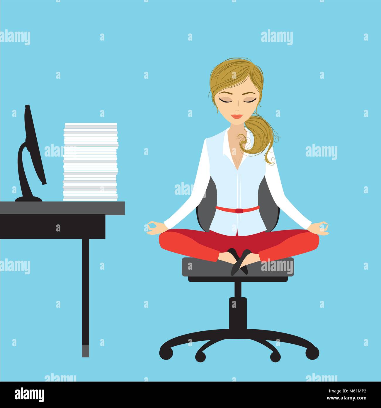 Lavoratore di ufficio si rilassa e medita nella posizione del loto sul Illustrazione Vettoriale