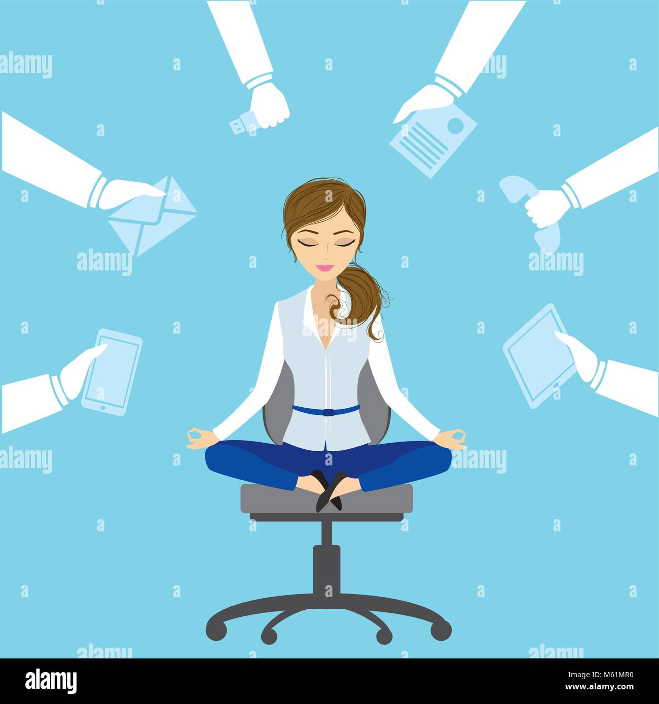 Lavoratore di ufficio si rilassa e medita nella posizione del loto sul Illustrazione Vettoriale