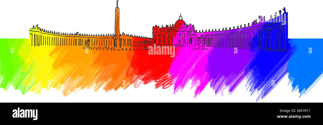 Vaticano San Pietro posto Banner. Bella disegnati a mano disegno vettoriale. Illustrazione di viaggio per il social media marketing e pubblicità a mezzo stampa. Illustrazione Vettoriale