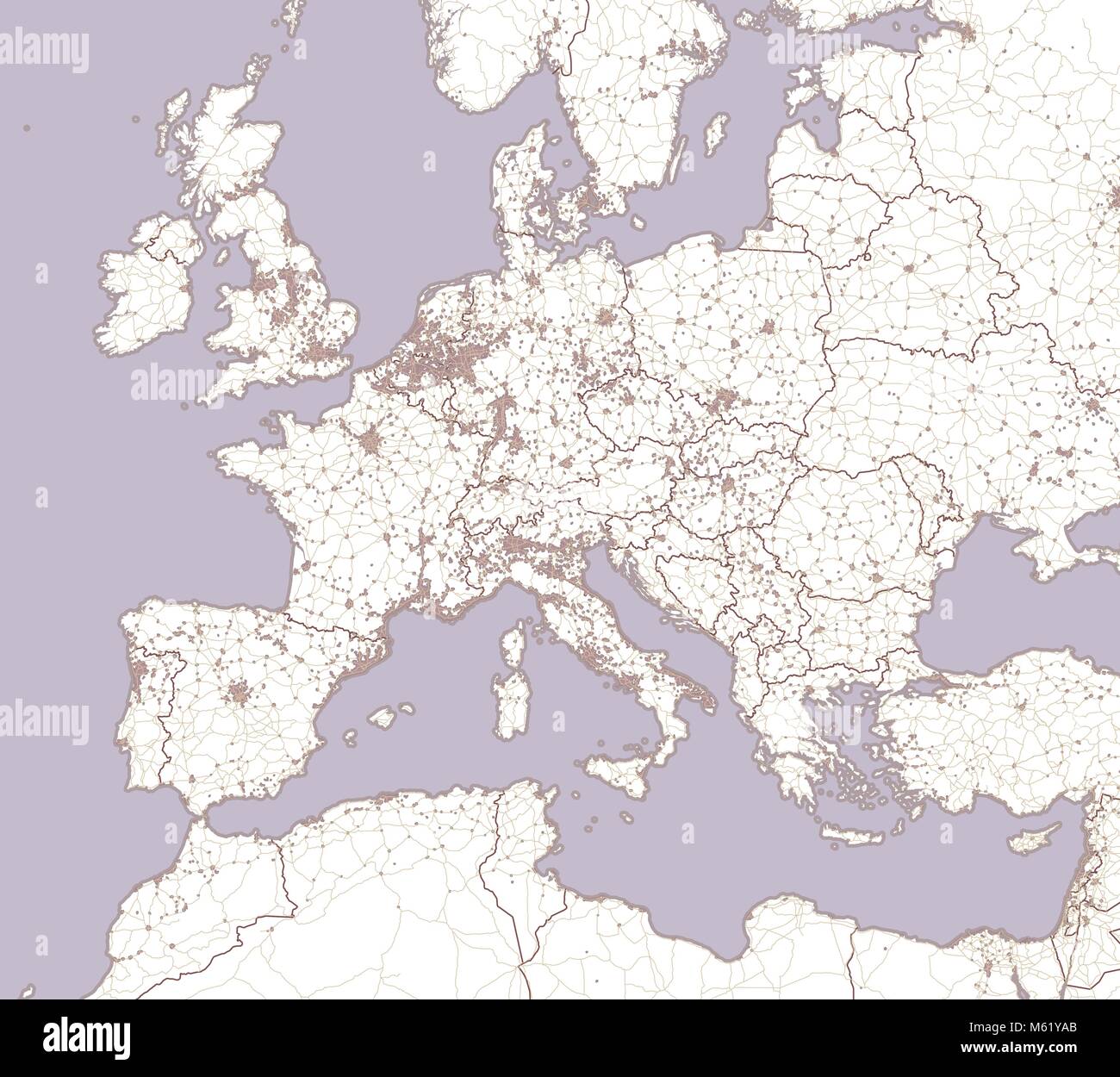 Street e mappa politico dell Europa e Nord Africa. Le città europee. Mappa politico con la frontiera degli Stati. Le aree urbane. Street directory, atla Illustrazione Vettoriale