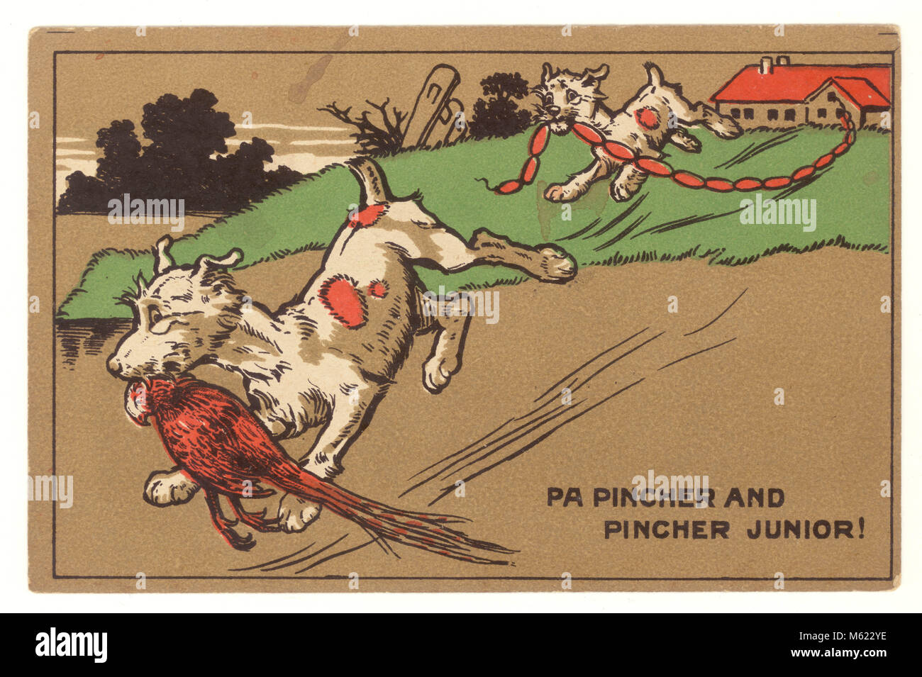Originale di inizio novecento arte cartolina, Pa del rullo di estrazione dei rulli di estrazione e Junior, da Cecil Aldin, circa 1910, U.K. Foto Stock