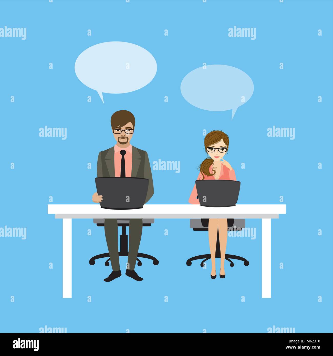 Lavoratori di uffici aziendali o le persone che lavorano al computer, illustrazione vettoriale Illustrazione Vettoriale