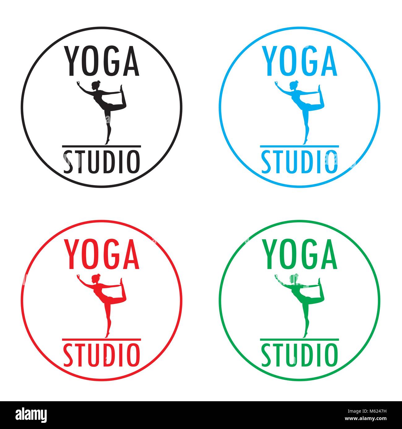 Il logo di Yoga modello. Studio Fitness design. Giovane donna pratica asana. EPS vettore 10. Illustrazione Vettoriale